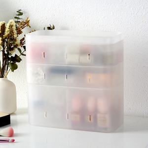 Juego de tocador rectangular de plástico PP, caja organizadora de maquillaje apilable, tapa para cosméticos, almacenamiento de polvo de esmalte de uñas, almacenamiento dividido - Product Image 2