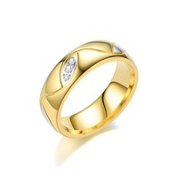 Bagues de couple en acier inoxydable plaqué or, design à deux tons avec rainures, incrustées de CZ transparents, paire de bagues de mariage assorties, bijoux