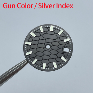 Cadran de montre noir couleur canon de fusil, motif treillis, vert lumineux Super C3, 28,5 mm, compatible NH35A NH36A, pièces de montre modifiées SKX007 - Product Image 5