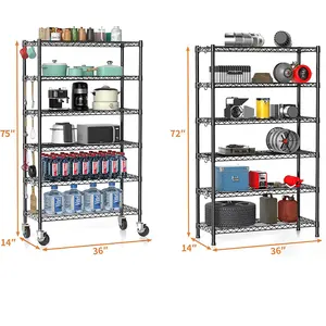 ヘビーデューティー6層粉体塗装金属収納ワイヤーシェルフNSF承認ワイヤーラックシェルフ