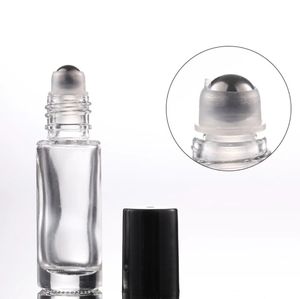 5ml 10ml Clear Perfume Roll On Glass <strong>Bottle</strong> With Black Cap Roller <strong>Bottle</strong>