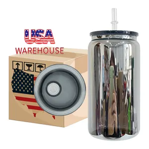 BPA Free Mens Borosilicate middle night mirror metal color look black plated 16oz beer soda glass can with plastic lids