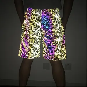 High Light Glow Super beliebte Hip Hop Street Wear Cross Fit Männer Frauen Regenbogen Druck reflektierende Mode lässige Sicherheits shorts