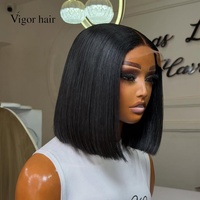 Perruques Bob en Cheveux Humains Bruts 100% Naturels, Couleur Noire, Densité 250%, SDD Lisses Comme des Baguettes, 5x5, 10 Pouces, Vente en Gros