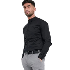 पुरुषों के औपचारिक परिधान पुरुषों के कपड़ों के साथ काले रंग में फ्रेंच क्यूफ खिंचाव स्किनी फिट शर्ट - Product Image 2