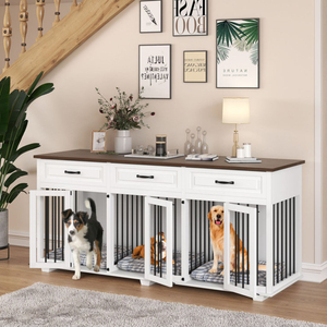 Vente en gros xxxl grand bois blanc cage pour animaux de compagnie chenil extra large chien caisse meubles avec 3 portes tiroirs - Product Image 2