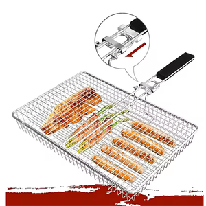 Cestello per Grigliare Carne e Verdure con Manico Pieghevole, Griglia in Rete Metallica per <span class=keywords><strong>Barbecue</strong></span>, Utensili BBQ in Acciaio Inox per Esterni - Product Image 2