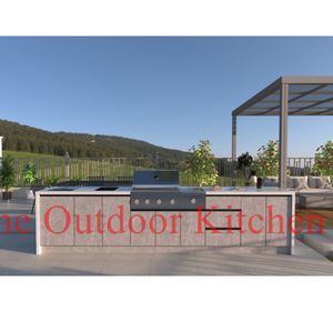 2025 Dorene Modern Kitchen Outdoor Set Preço Baixo Impermeável De Madeira e Mármore Inclui Pia-Pátio Cozinha Bar Design - Product Image 2