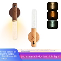 Lampe de chevet LED intelligente moderne à chargement USB, sans fil, à induction, pour chambre à coucher, en bois massif, pour armoire ou bureau, alimentée par batterie, à intensité variable