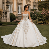 Robes de mariée élégantes Jancember XX96 en satin sans bretelles, ornées de paillettes et de perles, style bouffant