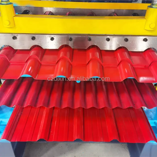 Factory Price Three Drawing Corrugated Trapezoidal and Glazed Triple Decking Roofing Sheet Roll Forming Machine GI Material