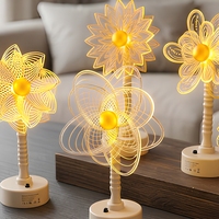 Lampe de table LED en acrylique en forme de fleur pour chambre à coucher, veilleuse de chevet, alimentée par piles, lumière chaude