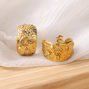 Pendientes de Aro con Baño de Oro de 18K, Imitación de Perlas y Diseño de Estrella, Joyería para Mujer para Fiestas - Product Image 2