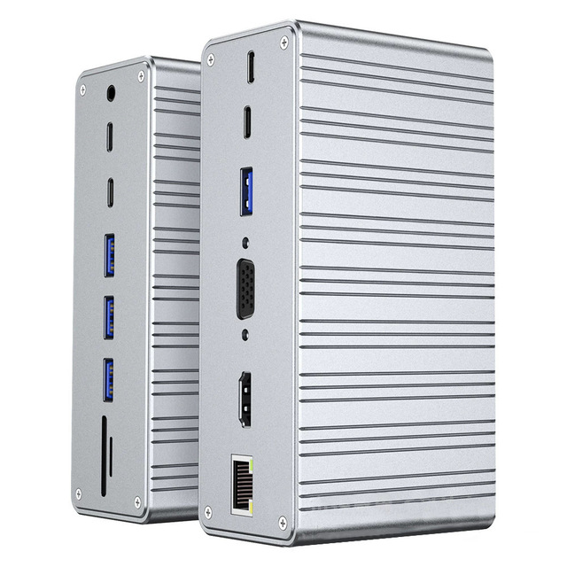 13-in-1 Type-C Docking Station with Vertical Desktop USB-C to for USB 3.0 Gigabit Ethernet Port VGA Computer Hub