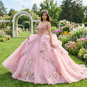 ชุดราตรีสีชมพู Dy8552 ผ้าทูลล์ทรงบอลกาวน์ คอรูปหัวใจ ช่วงเอวทรงเอ็มไพร์ ปักลาย 3 มิติ สำหรับงานเลี้ยงกลางคืน ชุดออกงานสำหรับผู้ใหญ่ ยี่ห้อ Jancember - Product Image 1