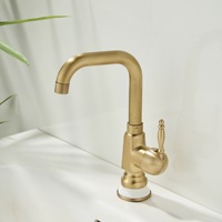 Robinet de lavabo WEIHAO en or poli avec poignée métallique segmentée, bec fixe haut, monocommande eau chaude et froide pour salle de bain