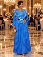 Ensemble de Robe de Soirée Élégante Grande Taille pour Femmes Africaines, Deux Pièces, à Paillettes, Manches Volants, pour Fête Formelle et Mariage - Vente en Gros