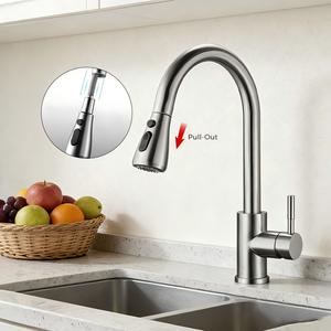 Rubinetto da <span class=keywords><strong>Cucina</strong></span> Estraibile in Nichel Spazzolato, <span class=keywords><strong>Miscelatore</strong></span> Monocomando a 3 Funzioni con Arco Alto e Rotazione a 360° °   Rotazione - Product Image 1