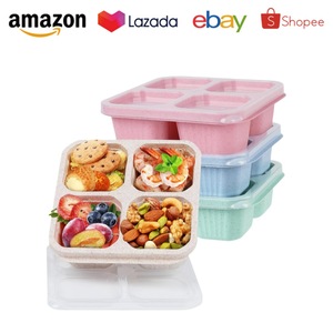 Caja de Plástico con Cuatro Compartimentos para Snacks, Caja Sellada Independiente para Dulces, Pasteles, Frutas, Apta para <span class=keywords><strong>Microondas</strong></span>, para Niños - Product Image 1