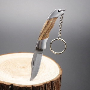 Cuchillo plegable de acero inoxidable con mango de madera, mini herramienta EDC para exteriores con borde liso, fácil de transportar - Product Image 4