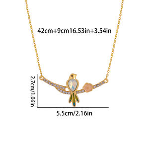 Collar de pájaro esmaltado colorido con piedra lunar flor Rosa CZ acentos cadena de eslabones delicados personalizable para joyería de moda de mujer - Product Image 2
