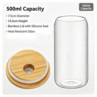 Vente en gros FIRE. Gobelet en verre borosilicate de 17 oz avec couvercle en bambou et paille en verre, design moderne, réutilisable pour les boissons froides