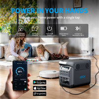 Générateur solaire ABOK US EU 1800W MPPT LiFePO4 1024Wh, charge rapide, contrôle par application, station d'alimentation portable pour la maison, le camping-car, la voiture, l'extérieur