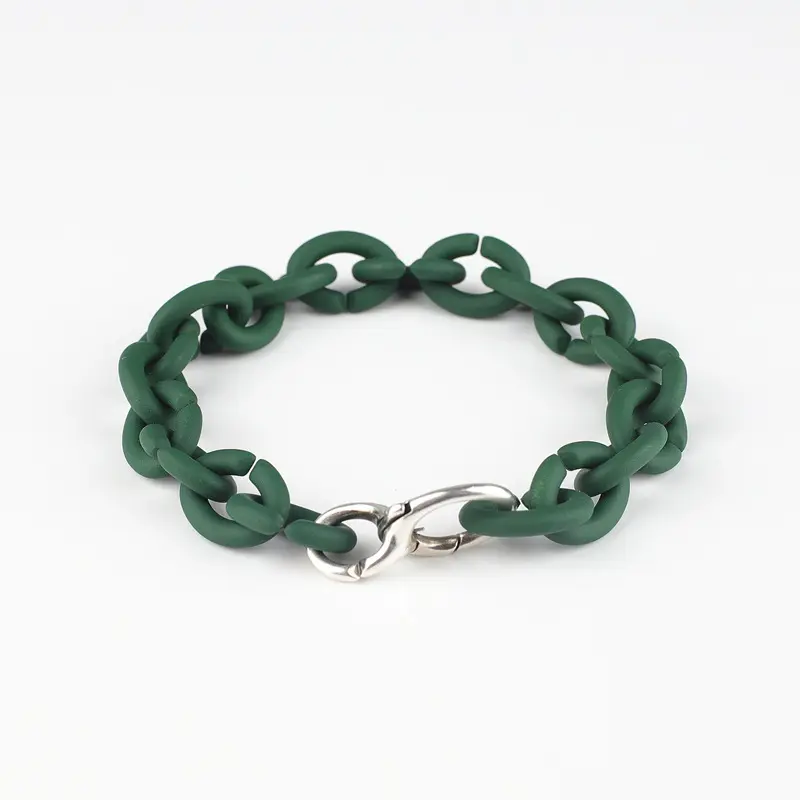 X Jewelry 925 sterling silver Dark green rubber ring bracelet DIY basic bracelet for men and women