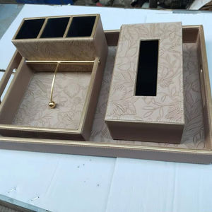 Good Quality 4 <b>Sets</b> of Combo Wooden <b>Serving</b> Trays Along with Tissue Box and Napkin Box for Restaurants - Product Image 1