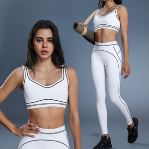Completo Sportivo da Donna: Reggiseno Sportivo con Scollo a V e Imbottiture Rimovibili, Leggings a Vita Alta con Blocchi di Colore e Linea Curva sui Fianchi, Vestibilità Slim - Product Image 1