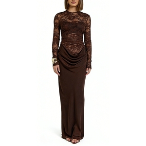 Robe longue en dentelle à manches longues pour femme - Robe de soirée en dentelle florale transparente à découpes - Mode - Product Image 6