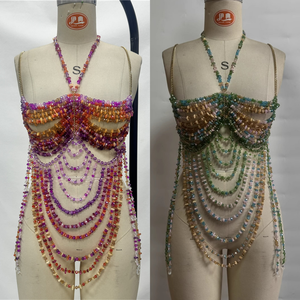 J5301 <span class=keywords><strong>Abbigliamento</strong></span> alla Moda, Top Sexy da <span class=keywords><strong>Donna</strong></span> con Perle Colorate, Gilet Halter per Nightclub - Product Image 4