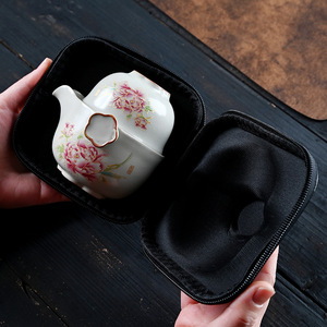 Juego de té de porcelana portátil con tres tazas, tetera de cerámica para acampar al aire libre, estilo Ru Kiln, hecho en Dehua - Product Image 4