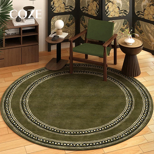 Tapis en laine verte de style rétro du milieu du siècle, avec motif fantaisie fabriqué à la machine, antidérapant et écologique, pour salon - Product Image 1