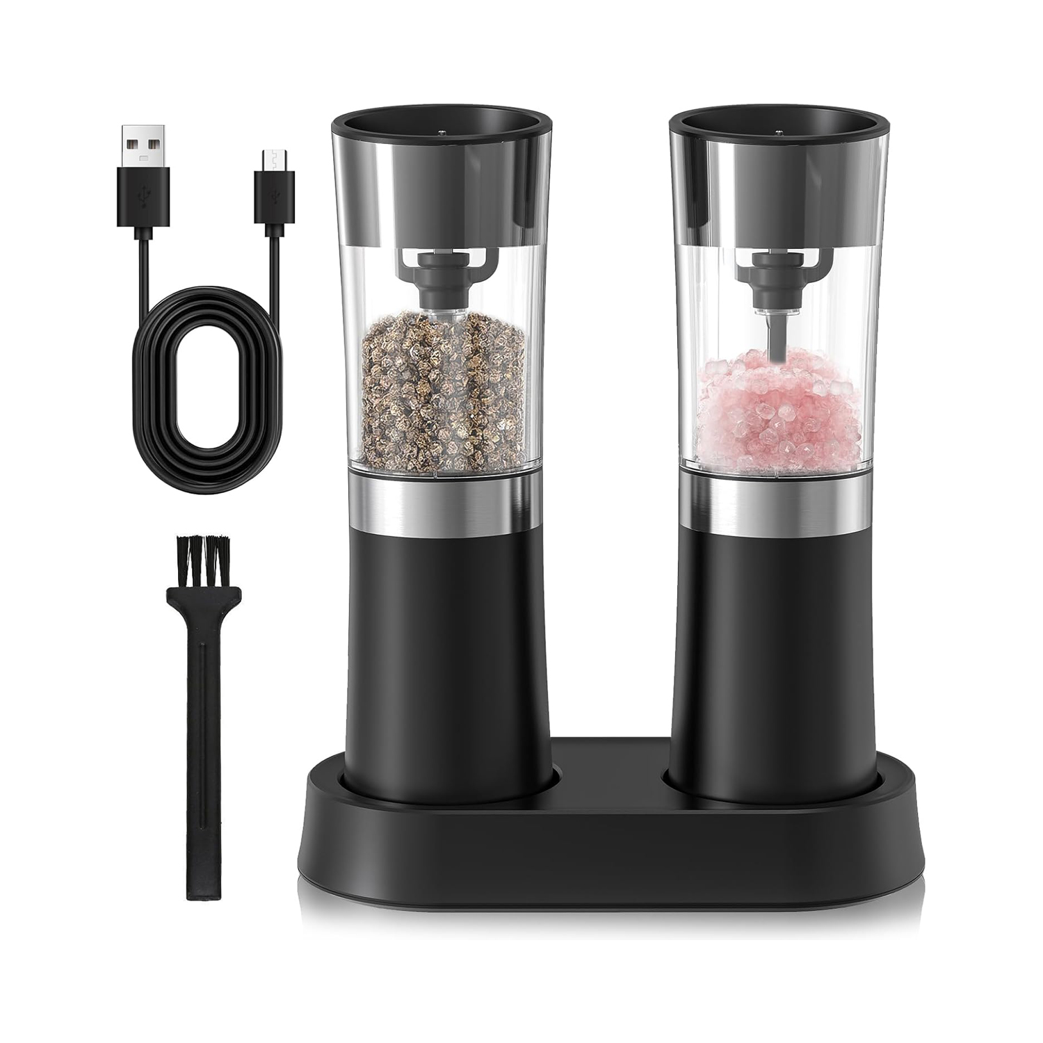 Ensemble de moulins à sel et à poivre électriques en acier inoxydable