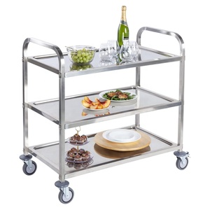 Harga grosir pabrik SS201 troli dapur baja tahan karat troli makan <span class=keywords><strong>2</strong></span> tingkat keranjang makanan Hotel melayani keranjang untuk Transfer dapur - Product Image 3