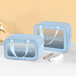Pu Double Layer Cosmetic Bag Large Capacity Travel Toiletry Bag With Transparent Window Dry Wet Separation - Product Image 4