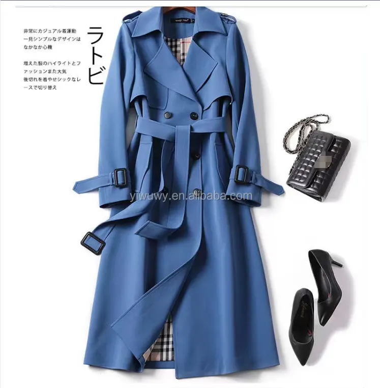 New Korean mid-length trench coat for women 2022 popular British over-the-knee overcoat for spring autumn