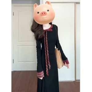 French Hepburn Style Little Black Dress With Bow Long Sleeves Women's Autumn 2025 Slimming Mid Length Sheath Dress - Product Image 4