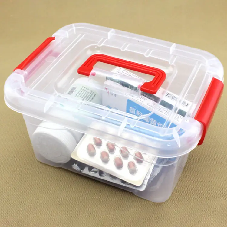 पोर्टेबल भंडारण बॉक्स पारदर्शी मिनी प्लास्टिक सूटकेस कॉस्मेटिक बच्चे खिलौना सामान भंडारण बॉक्स पीपी दवा बॉक्स