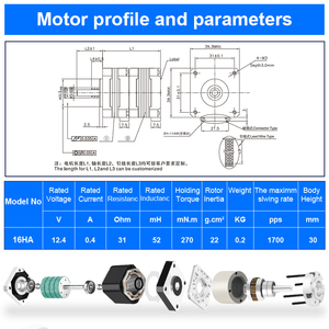 มอเตอร์สเต็ป <span class=keywords><strong>Nema16</strong></span>แบบไฮบริดผสม <span class=keywords><strong>NEMA16</strong></span>พร้อมมอเตอร์สเต็ป DC พร้อมกล่องเกียร์มอเตอร์ DC สำหรับเครื่องพิมพ์12V HB - Product Image 4