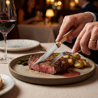 Couteau à steak professionnel micro-dentelé, manche en POM, acier inoxydable pleine tige, couverts de restaurant, vente en gros