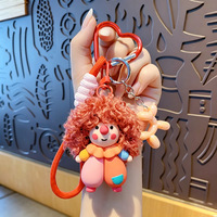Porte-clés Poupée Clown de Cirque à Cheveux Bouclés Style Dessin Animé, Breloque de Sac Amusante Kawaii, Porte-clés Chien Ballon 3D Tendance avec Perruque Moelleuse