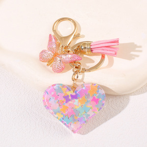 Nouveau porte-clés papillon à franges, breloque en résine avec paillettes, pendentif amour pour femmes et amoureux, idéal pour les festivals - Product Image 4