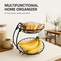 Panier à fruits en fil métallique à 2 niveaux, bol à fruits double couche détachable pour le rangement sur le comptoir de cuisine