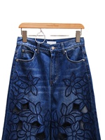 Nouveauté d'été haut de gamme pour femmes, jean en denim élégant brodé de fleurs et ajouré, design de créateur