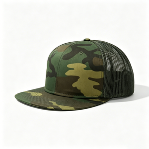 Woodland <b>Camo</b> Front Solid Black Mesh Back Flat Bill Trucker <b>Cap</b> Custom Logo 6-Panel Snapback Hip Hop Character Trucker Hat - Product Image 5