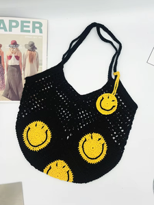 Bolso de Playa Tejido a Crochet Cuadrado de Algodón de Gran Capacidad, Hecho a Mano, Casual, Artístico, Versátil, Geométrico, Bolso de Hombro Tejido - Product Image 4