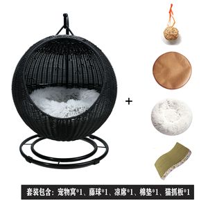 Rialzato cesto letto di vimini cesto dondolante per animali domestici per piccoli cani gatto con cuscino - Product Image 5