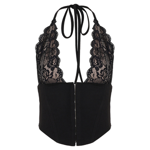 Women Black Lace Halter Corset Top <b>Zip</b> <b>Up</b> Bustier <b>Crop</b> Top Summer Clubwear Y2K Sexy Camisole - Product Image 6